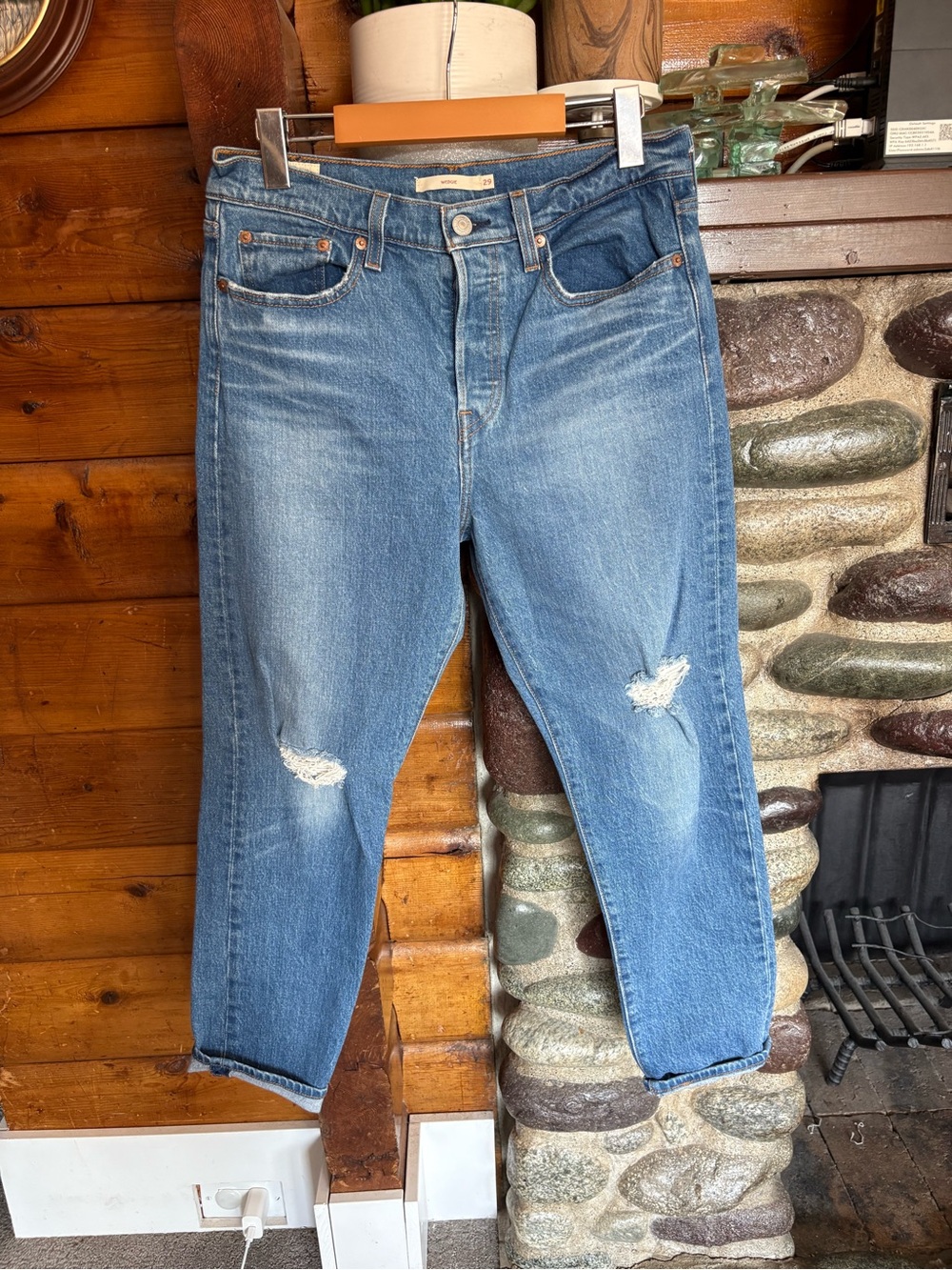 Levi’s Premium Big E Wedgie Straight Jeans 29 Distressed High Rise